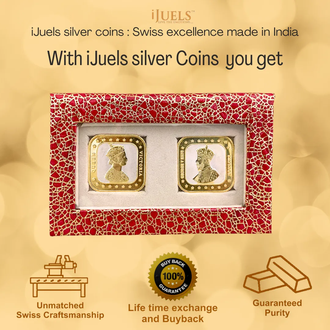 20 Grams 999 Fine Silver BIS Hallmarked combo of 2 Gold Plated King George & Queen Victoria 20 gm Silver Coins. Rounded Square King Queen 20 grams 2 Silver Coins Gift Pack (40 Grams, 2 Silver Coins)