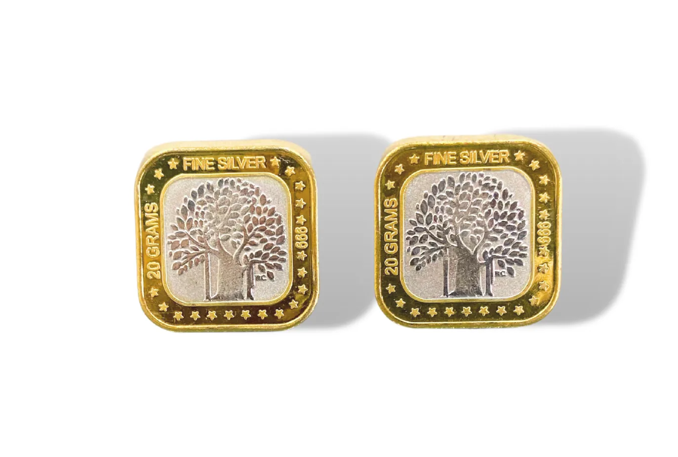 20 Grams 999 Fine Silver BIS Hallmarked combo of 2 Gold Plated King George & Queen Victoria 20 gm Silver Coins. Rounded Square King Queen 20 grams 2 Silver Coins Gift Pack (40 Grams, 2 Silver Coins)