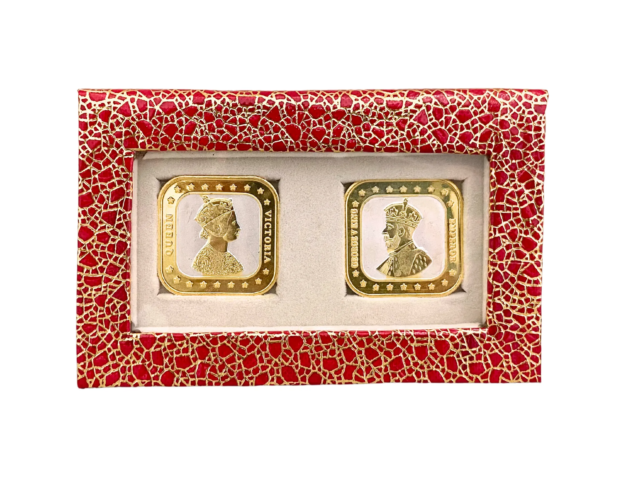 20 Grams 999 Fine Silver BIS Hallmarked combo of 2 Gold Plated King George & Queen Victoria 20 gm Silver Coins. Rounded Square King Queen 20 grams 2 Silver Coins Gift Pack (40 Grams, 2 Silver Coins)