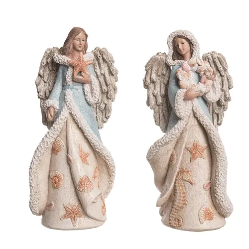 4" Aqua & Ivory Seaside Angels Assorted Set Of 2