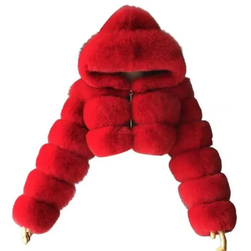 828Sale Women Fashion Winter Faux Fur Cropped Coat Fluffy Zip Hooded Warm Short Jacket 2020 Winter Top Fashion Women Mink Coats