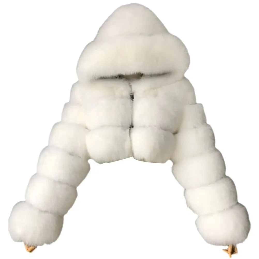 828Sale Women Fashion Winter Faux Fur Cropped Coat Fluffy Zip Hooded Warm Short Jacket 2020 Winter Top Fashion Women Mink Coats