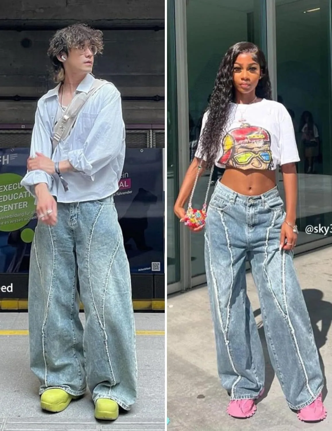 Aelfric Eden Mens Jeans Fringe Patchwork Loose Fit Jean Pants Casual Unisex Wide Leg Y2k Vintage Denim Pant Streetwear