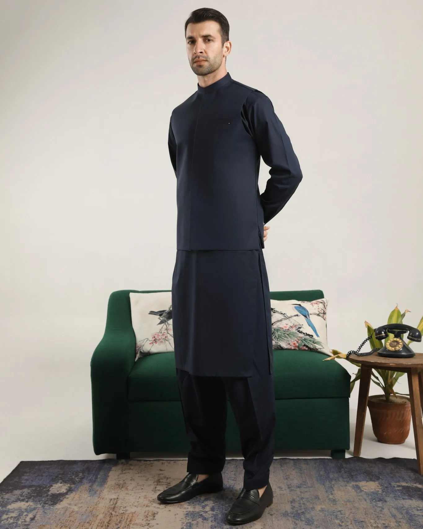 Dark Navy Blue Soft Cotton Waistcoat - Men