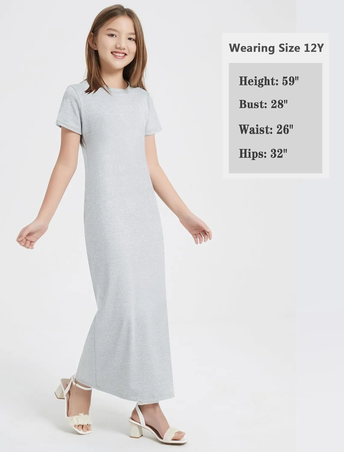 EXARUS Girls Bodycon Maxi Dress Spaghetti Strap Slip/Sleeveless/Short Sleeve/Long Sleeve Kid Pencil Casual Long Dresses