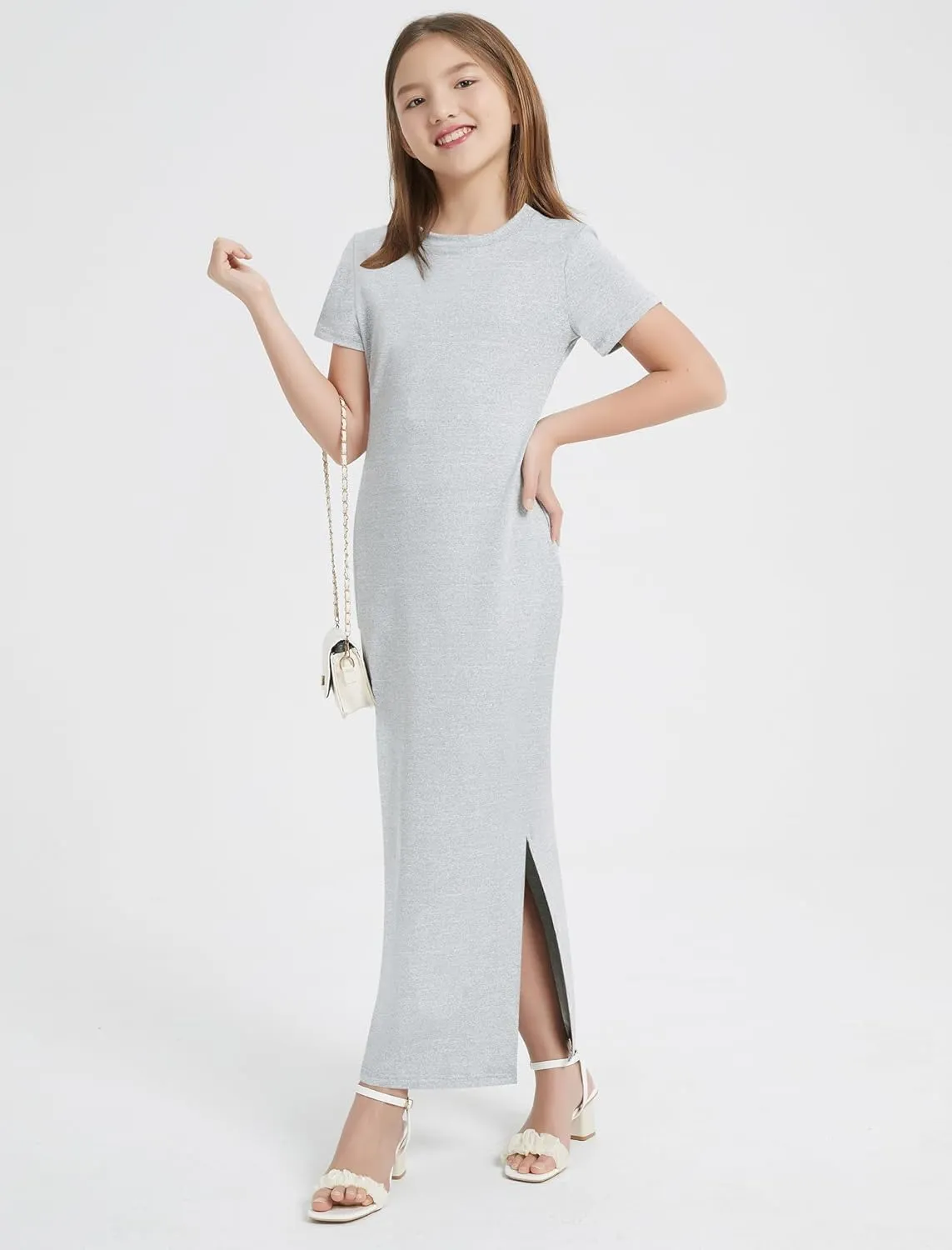 EXARUS Girls Bodycon Maxi Dress Spaghetti Strap Slip/Sleeveless/Short Sleeve/Long Sleeve Kid Pencil Casual Long Dresses