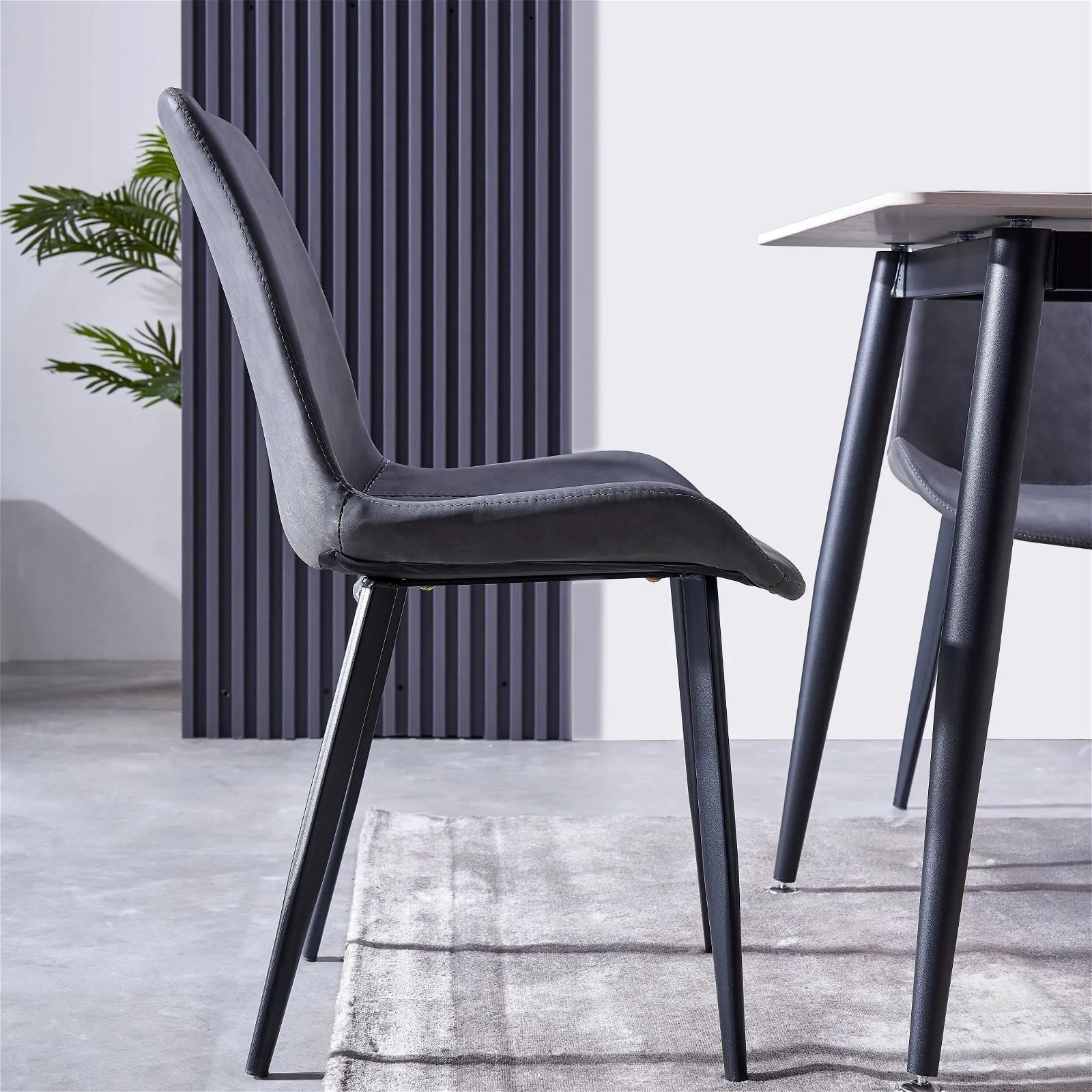 Mendy Dining Chair Grey PU Seat and Carbon Steel Frame (Set of Four) by Criterion™