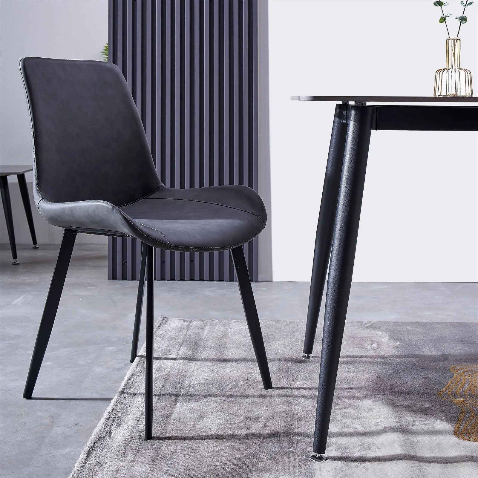 Mendy Dining Chair Grey PU Seat and Carbon Steel Frame (Set of Four) by Criterion™