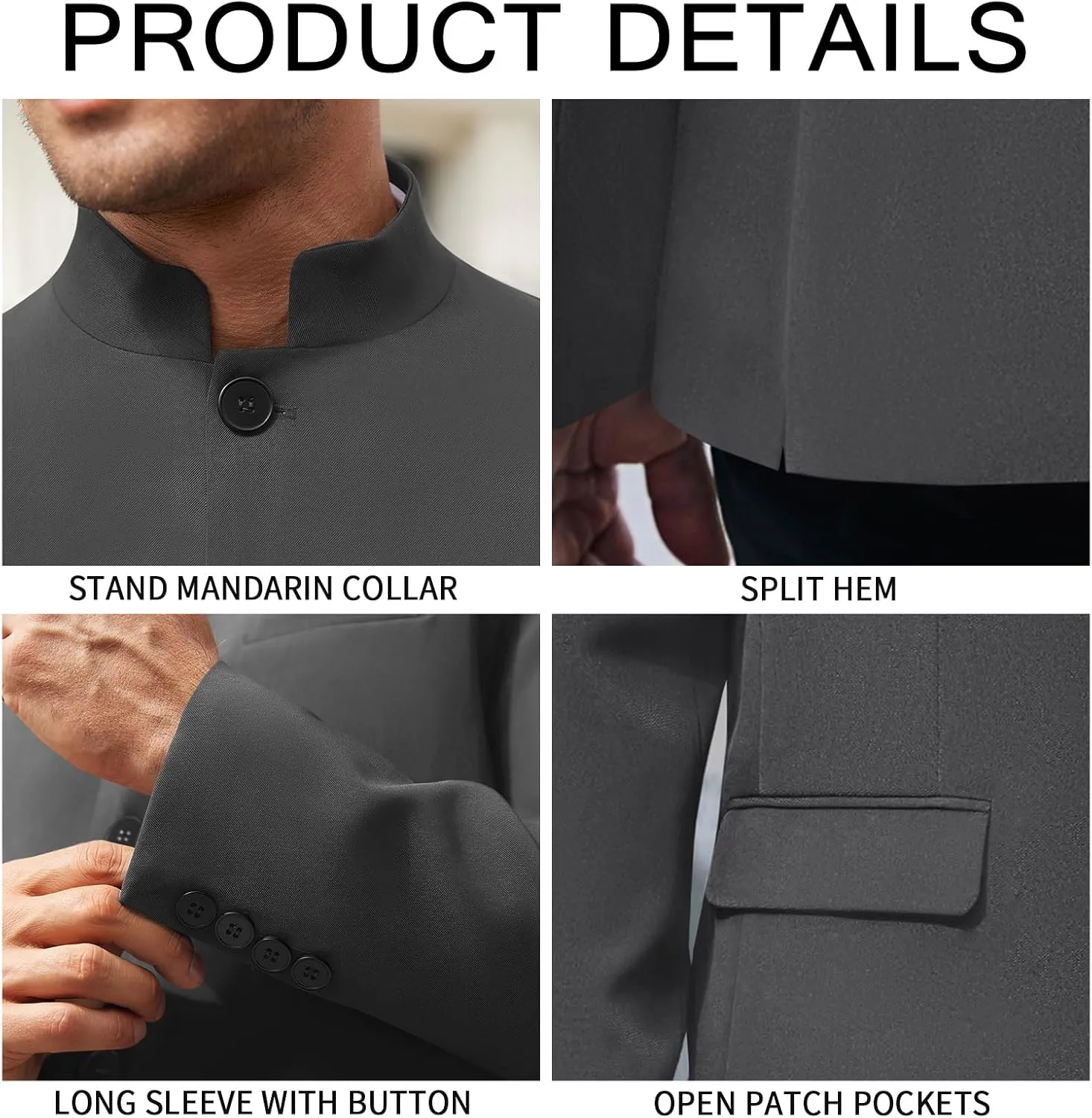 Mens Casual Suit Blazer Jackets Stand Mandarin Collar Lightweight Lined Business Dress Sport Coats