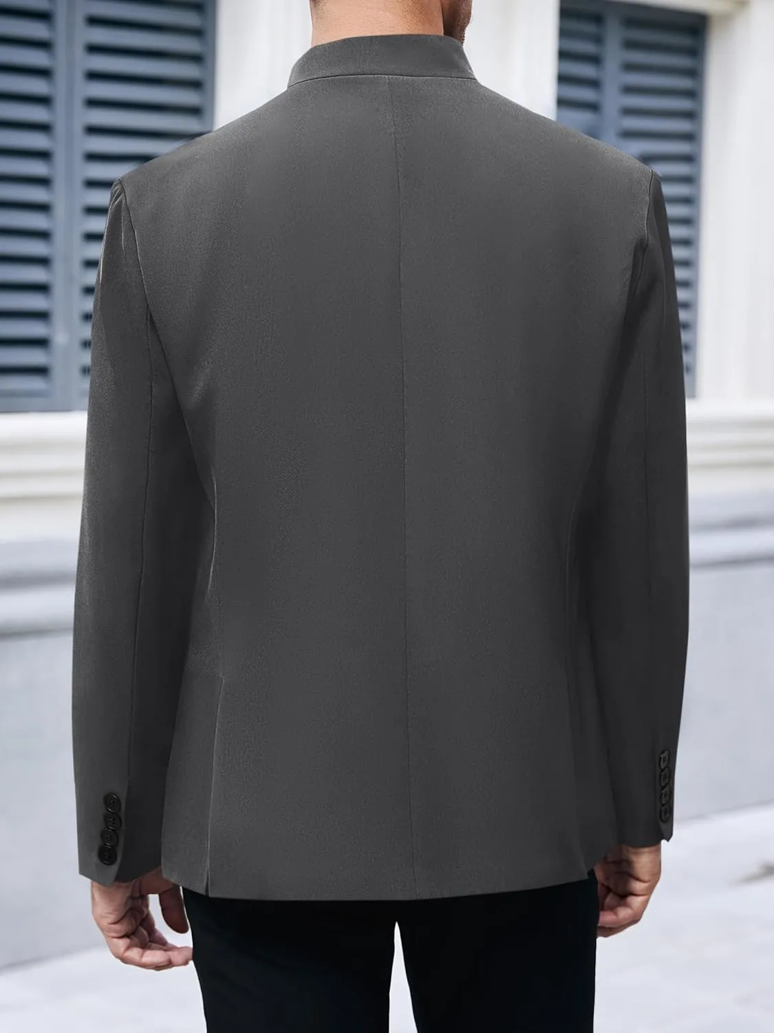 Mens Casual Suit Blazer Jackets Stand Mandarin Collar Lightweight Lined Business Dress Sport Coats