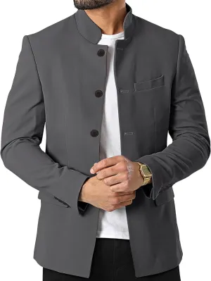 Mens Casual Suit Blazer Jackets Stand Mandarin Collar Lightweight Lined Business Dress Sport Coats