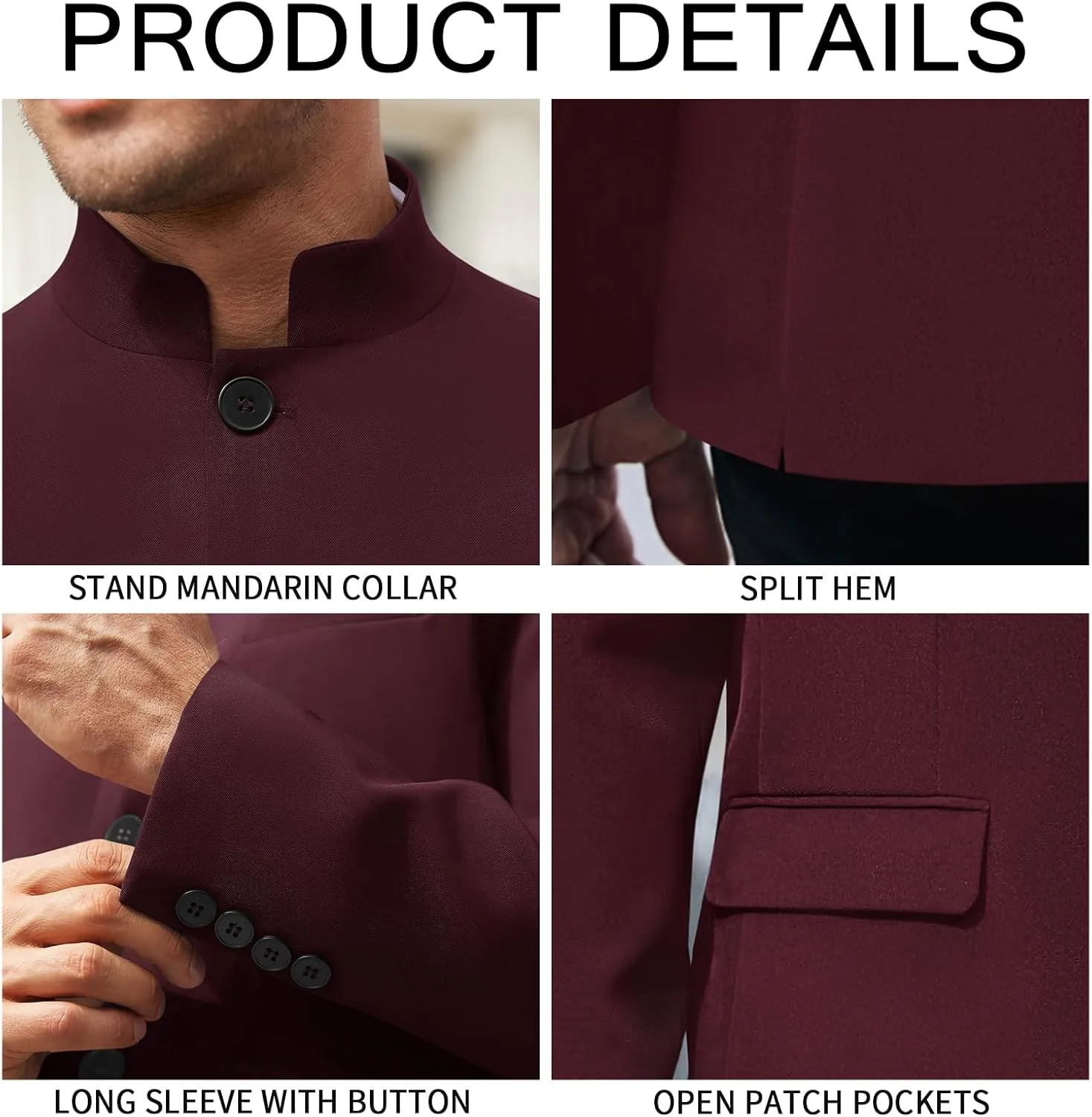 Mens Casual Suit Blazer Jackets Stand Mandarin Collar Lightweight Lined Business Dress Sport Coats