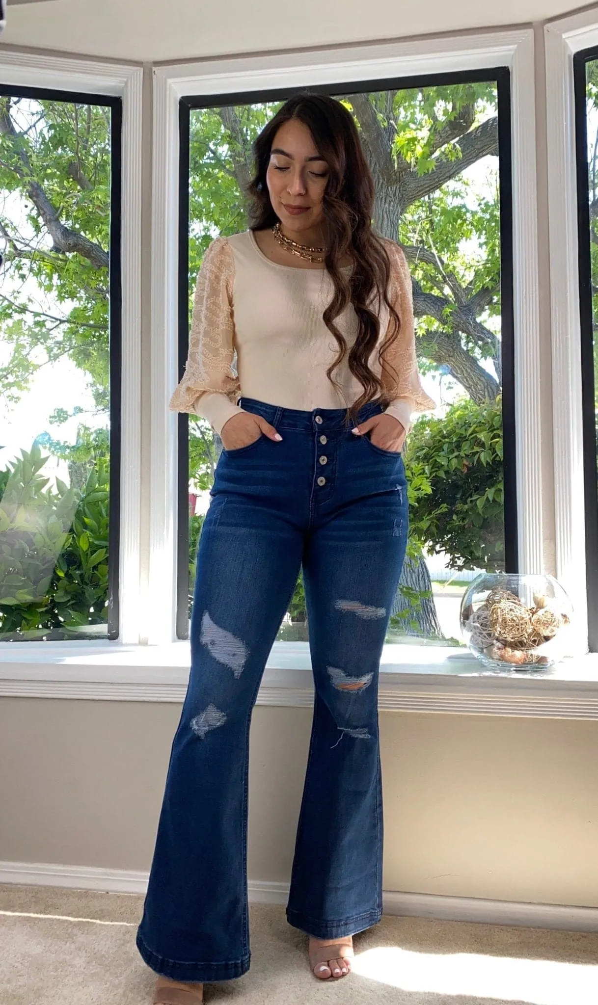 Sadie Mid-Rise Button Front Flare Denim