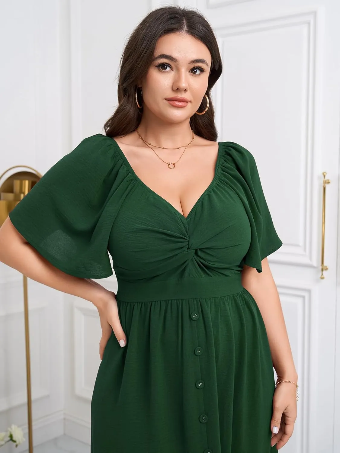 SCOMCHIC Women Plus Size Dresses Short Sleeve Sweetheart Neckline Wedding Guest Cocktail Twist Front A Line Maxi Dress