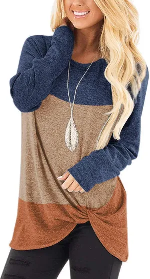 SHIBEVER Long Sleeve Women Tops: Fall Casual Tunic Shirts for Womens Round Neck Twist Knotted Tee Blouses