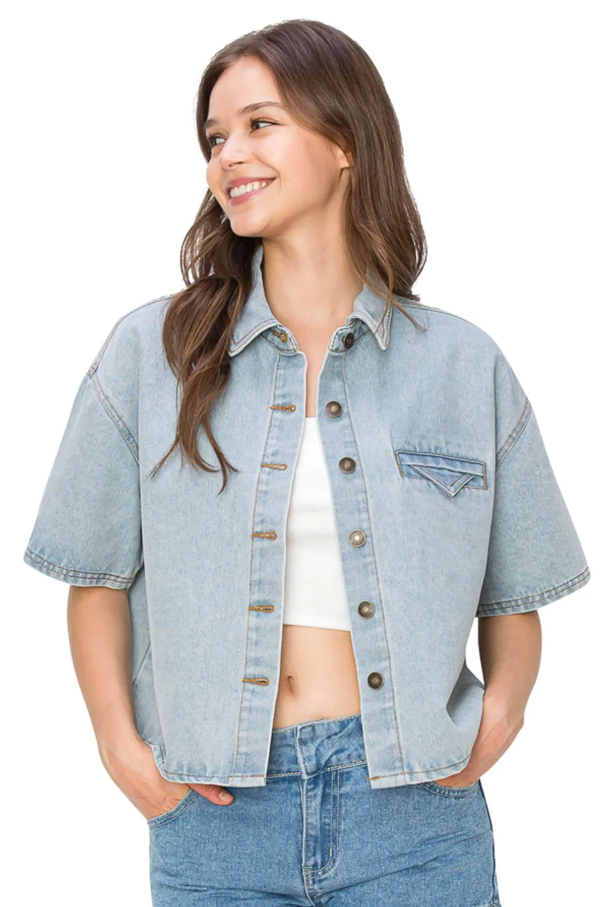 Short Sleeve Denim Jacket - Light Wash