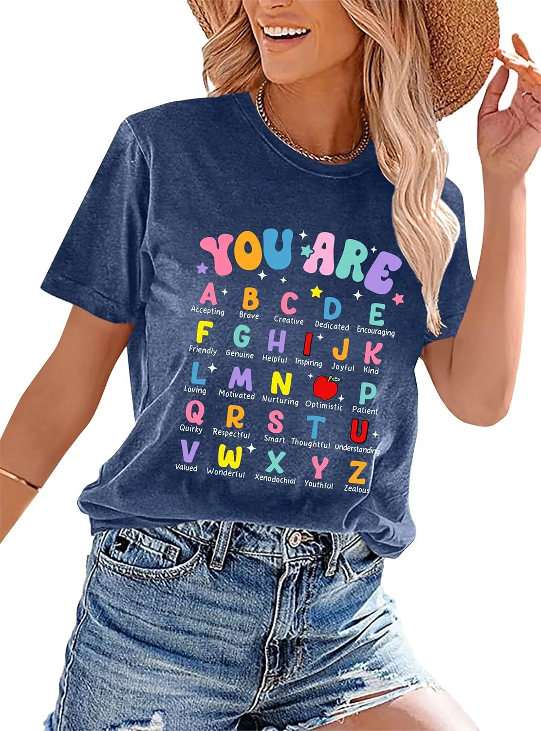 Teacher Shirts for Women: Funny You are Alphabet Shirts Teaching Life Short Sleeve T-Shirt