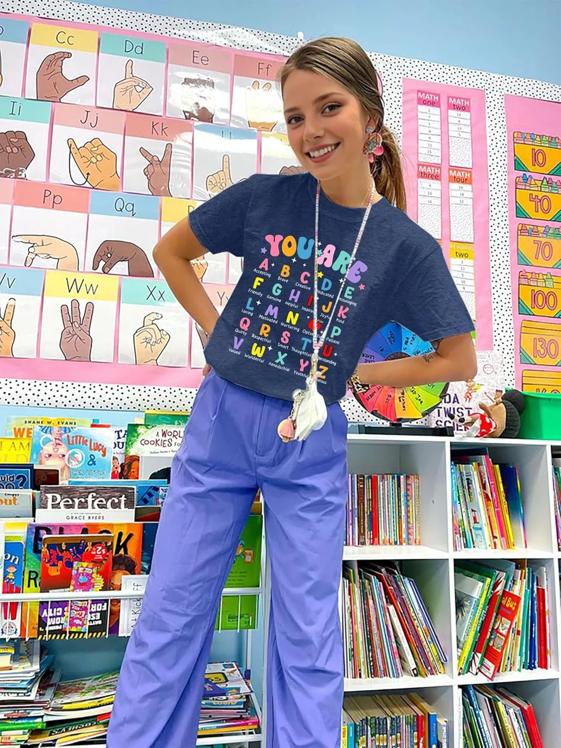 Teacher Shirts for Women: Funny You are Alphabet Shirts Teaching Life Short Sleeve T-Shirt