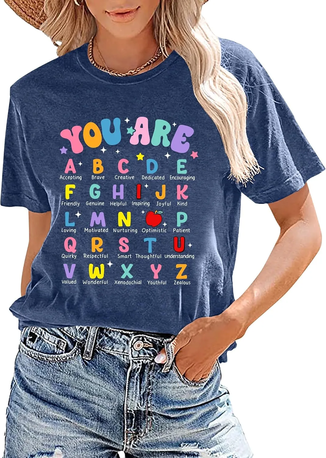 Teacher Shirts for Women: Funny You are Alphabet Shirts Teaching Life Short Sleeve T-Shirt