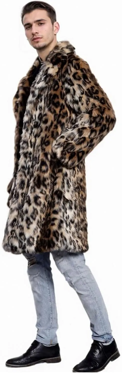 UMREN Men's Luxury Faux Fur Coat Jacket Winter Warm Long Coats Overwear Outwear